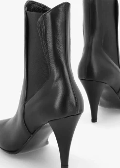 Nelly Black Leather Cone Heel Chelsea Boots