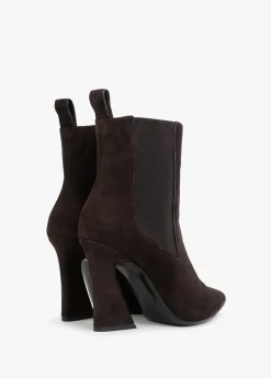 Nelsea Brown Suede Shaped Heel Ankle Boots
