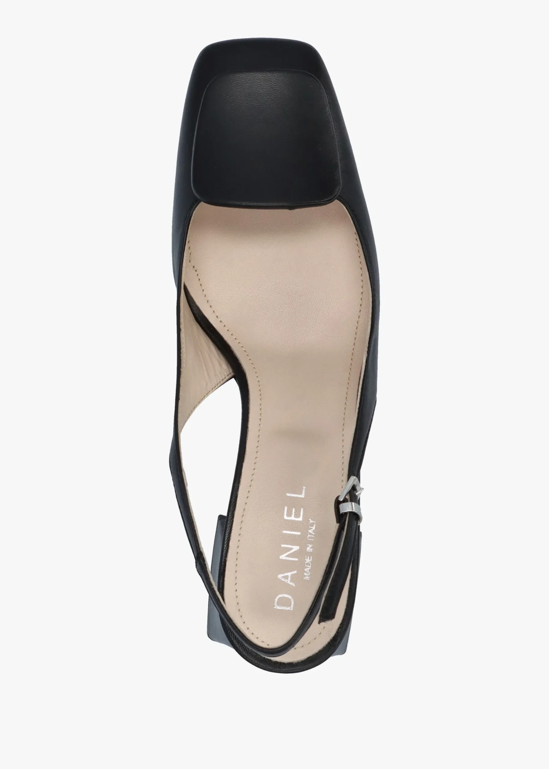 Nessie Black Patent Leather Block Heel Sling Backs