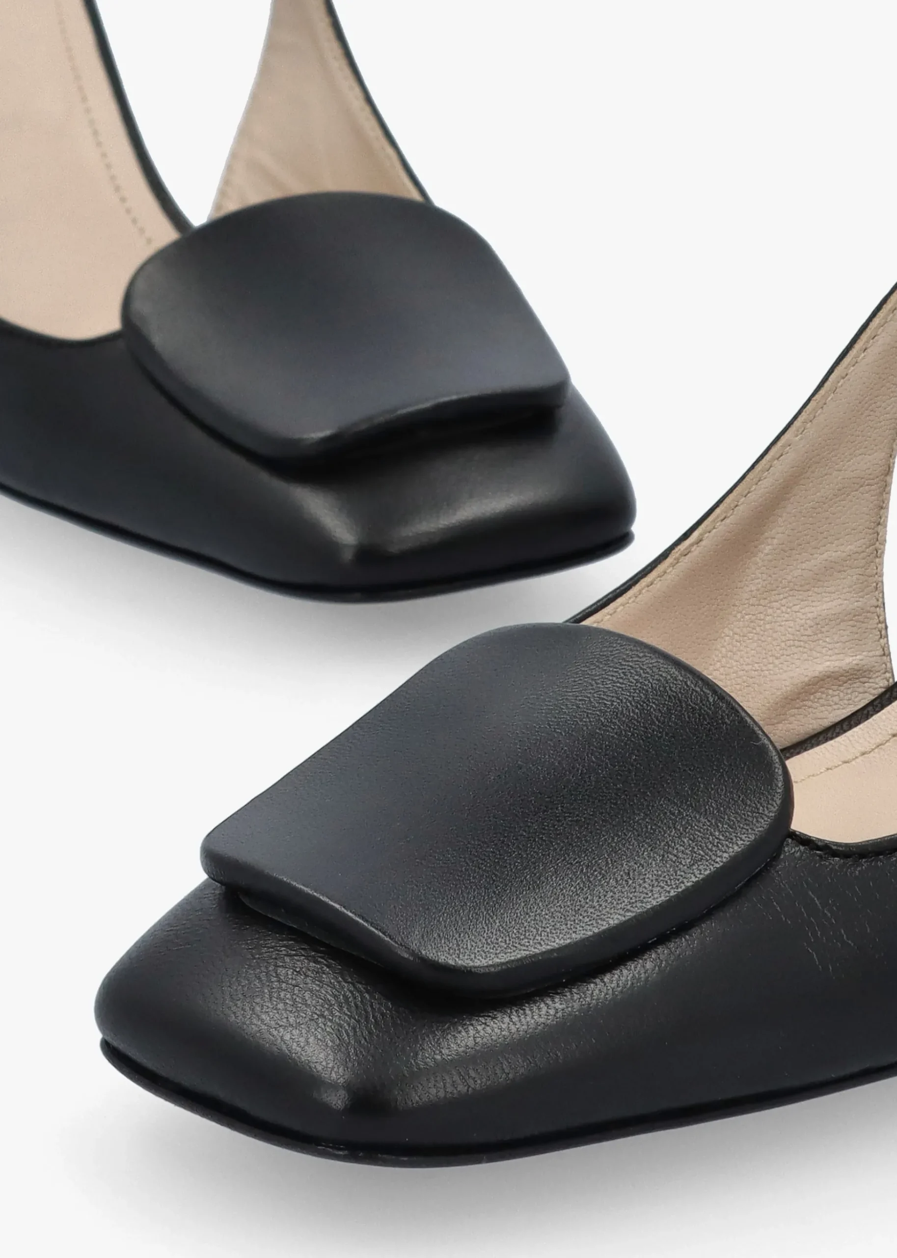 Nessie Black Patent Leather Block Heel Sling Backs