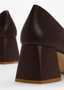 Nessie Brown Leather Block Heel Court Shoes