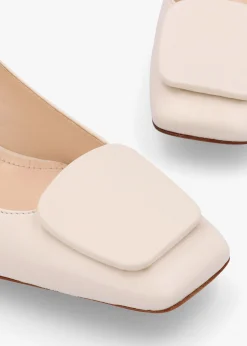 Nessie Cream Leather Block Heel Court Shoes