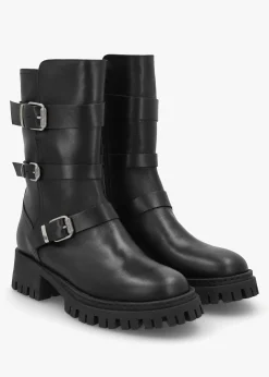 Niker Black Leather Tall Biker Boots