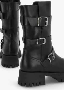 Niker Black Leather Tall Biker Boots