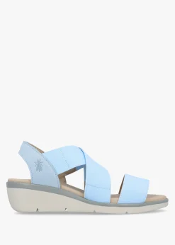 Noli Sky Blue Leather Elasticated Low Wedge Sandals