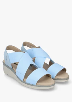 Noli Sky Blue Leather Elasticated Low Wedge Sandals