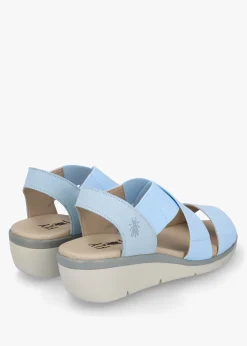 Noli Sky Blue Leather Elasticated Low Wedge Sandals