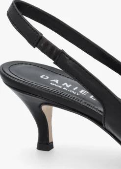 Nouche Black Leather Rouched Kitten Heel Sling Backs