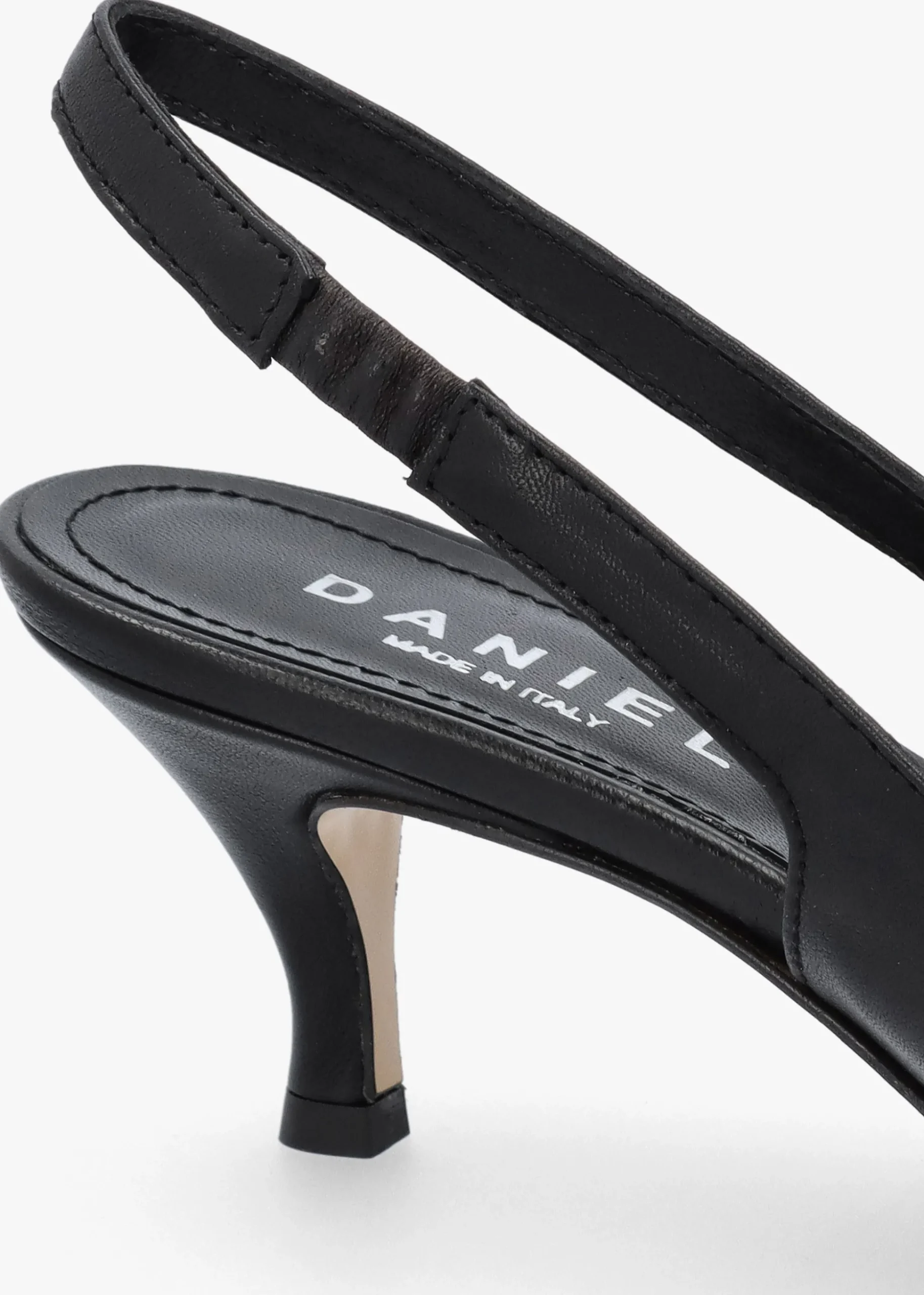 Nouche Black Leather Rouched Kitten Heel Sling Backs