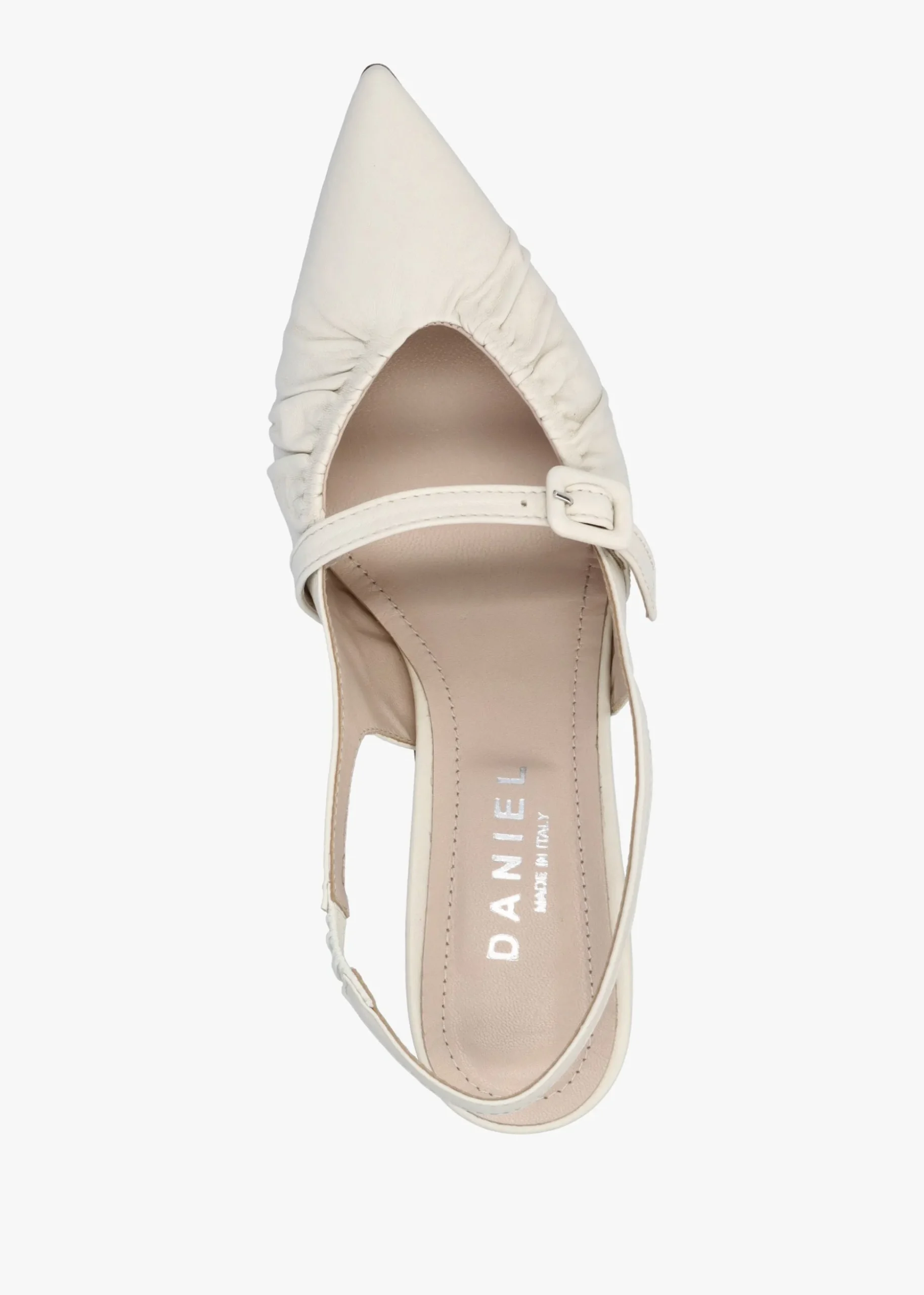 Nouche Cream Leather Rouched Kitten Heel Sling Backs