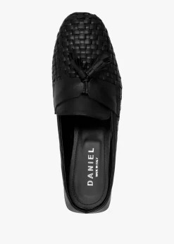Nova Black Leather Woven Backless Mules