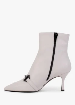 Nuckle Light Grey Leather Horsebit Ankle Boots