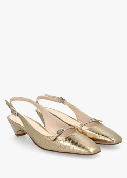 Nux Gold Leather Reptile Low Heel Court Shoes