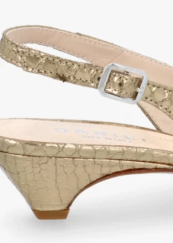 Nux Gold Leather Reptile Low Heel Court Shoes