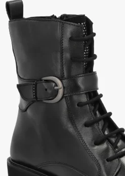 Oberon Black Leather Lace Up Ankle Boots
