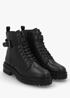 Omola Black Leather Buckle Ankle Boots