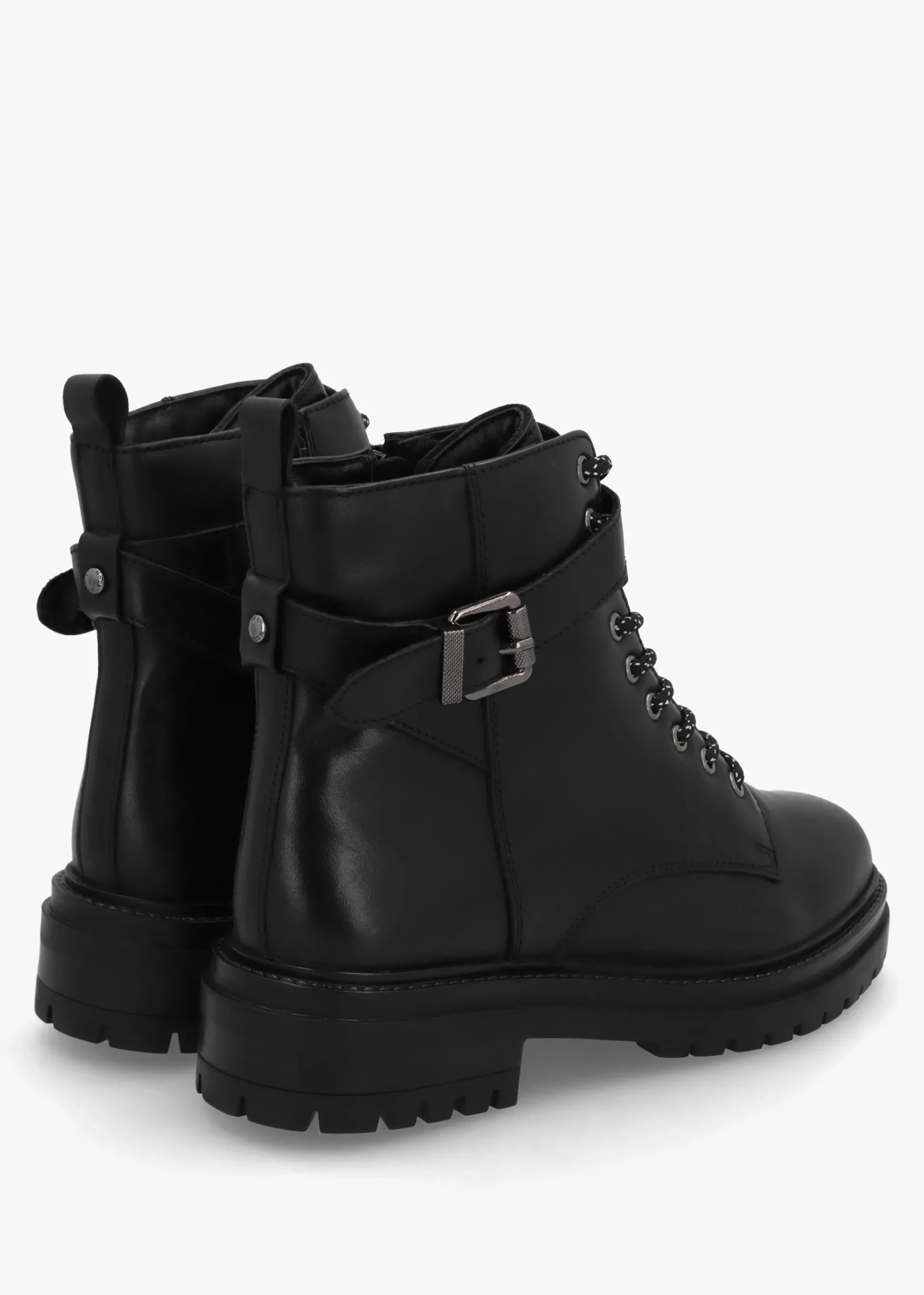 Omola Black Leather Buckle Ankle Boots