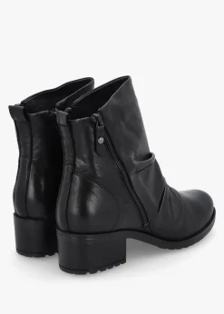 Onika Black Leather Block Heel Ankle Boots