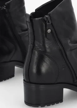 Onika Black Leather Block Heel Ankle Boots