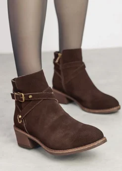 Orlena Brown Suede Cross Strap Ankle Boots