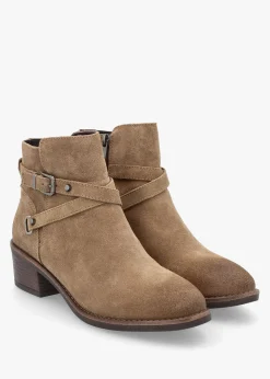Orlena Taupe Suede Cross Strap Ankle Boots