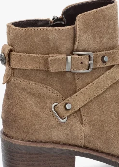 Orlena Taupe Suede Cross Strap Ankle Boots