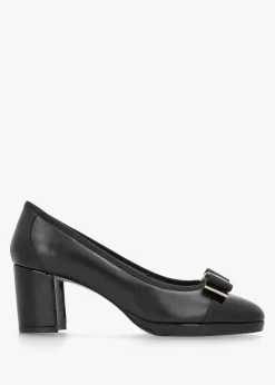 Paige Black Leather Block Heel Court Shoes