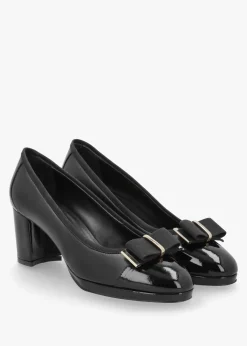 Paige Black Leather Block Heel Court Shoes