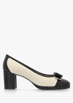 Paige White Leather Block Heel Court Shoes