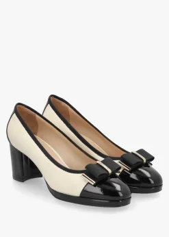 Paige White Leather Block Heel Court Shoes