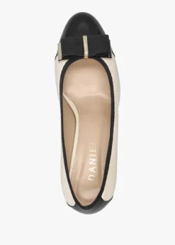 Paige White Leather Block Heel Court Shoes