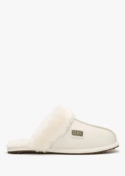 Pale Leather Sheepskin Closed Mule Slippers