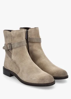 Panazol Taupe Suede Studded Strap Ankle Boots