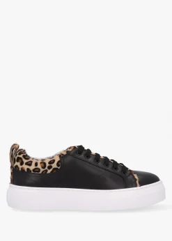 Panny Black Leather Leopard Trainers