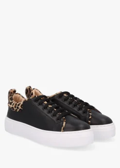 Panny Black Leather Leopard Trainers