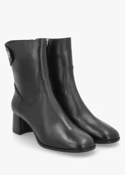 Payton Black Leather Block Heel Ankle Boots