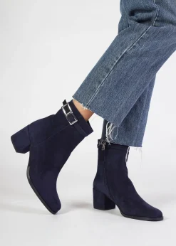 Pearl Navy Suede Block Heel Ankle Boots