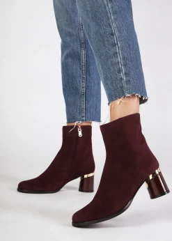 Penelope Burgundy Suede Gold Trim Heeled Ankle Boots