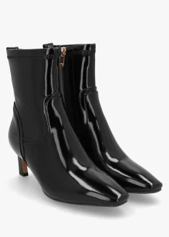 Petuniah Black Patent Leather Kitten Heel Ankle Boots