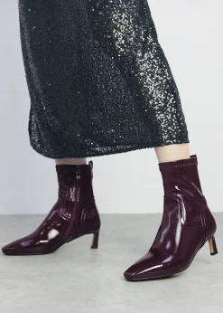 Petuniah Burgundy Patent Leather Kitten Heel Ankle Boots