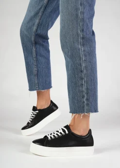 Piccadilly Circus Black Leather Flatform Trainers