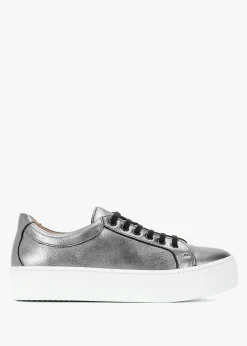 Piccadilly Circus Pewter Leather Flatform Trainers