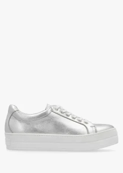 Piccadilly Circus Silver Leather Flatform Trainers