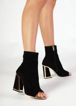Piper Black Suede Open Toe Heeled Shoe Boots