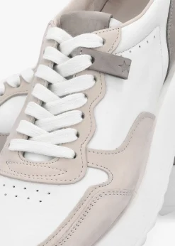 Pitch Neutral White & Grey Leather Trainers