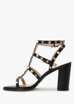 Pitter Black Leather Studded Block Heeled Sandals