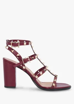 Pitter Burgundy Leather Studded Block Heeled Sandals