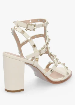 Pitter Cream Leather Studded Block Heeled Sandals