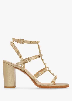 Pitter Gold Leather Studded Block Heeled Sandals