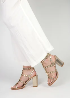 Pitter Gold Leather Studded Block Heeled Sandals